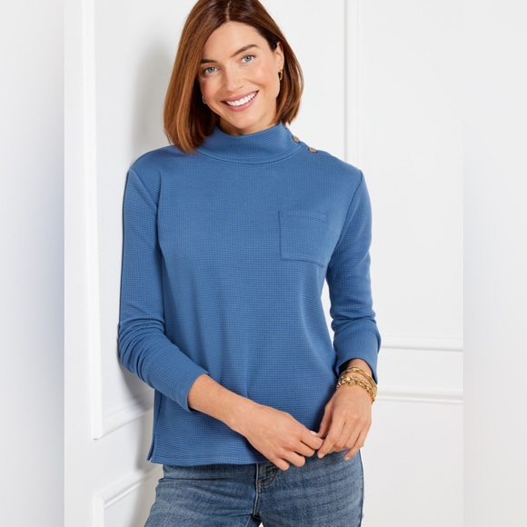 Talbots Sweaters - Talbots Button Mockneck Pullover in Blue- Size Large Petite